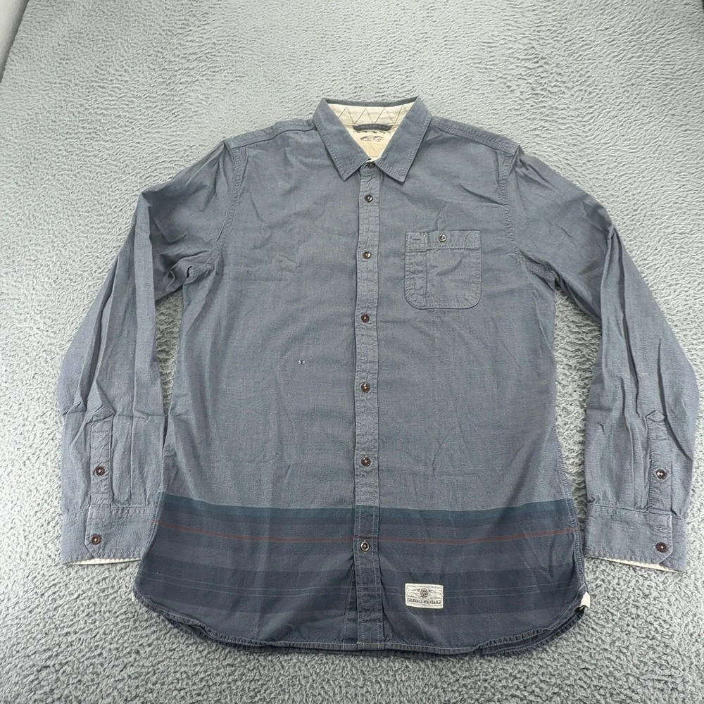 Vans Off The Wall Shirt Mens XL Blue Stripe Long Sleeve Button Up Skate Cotton